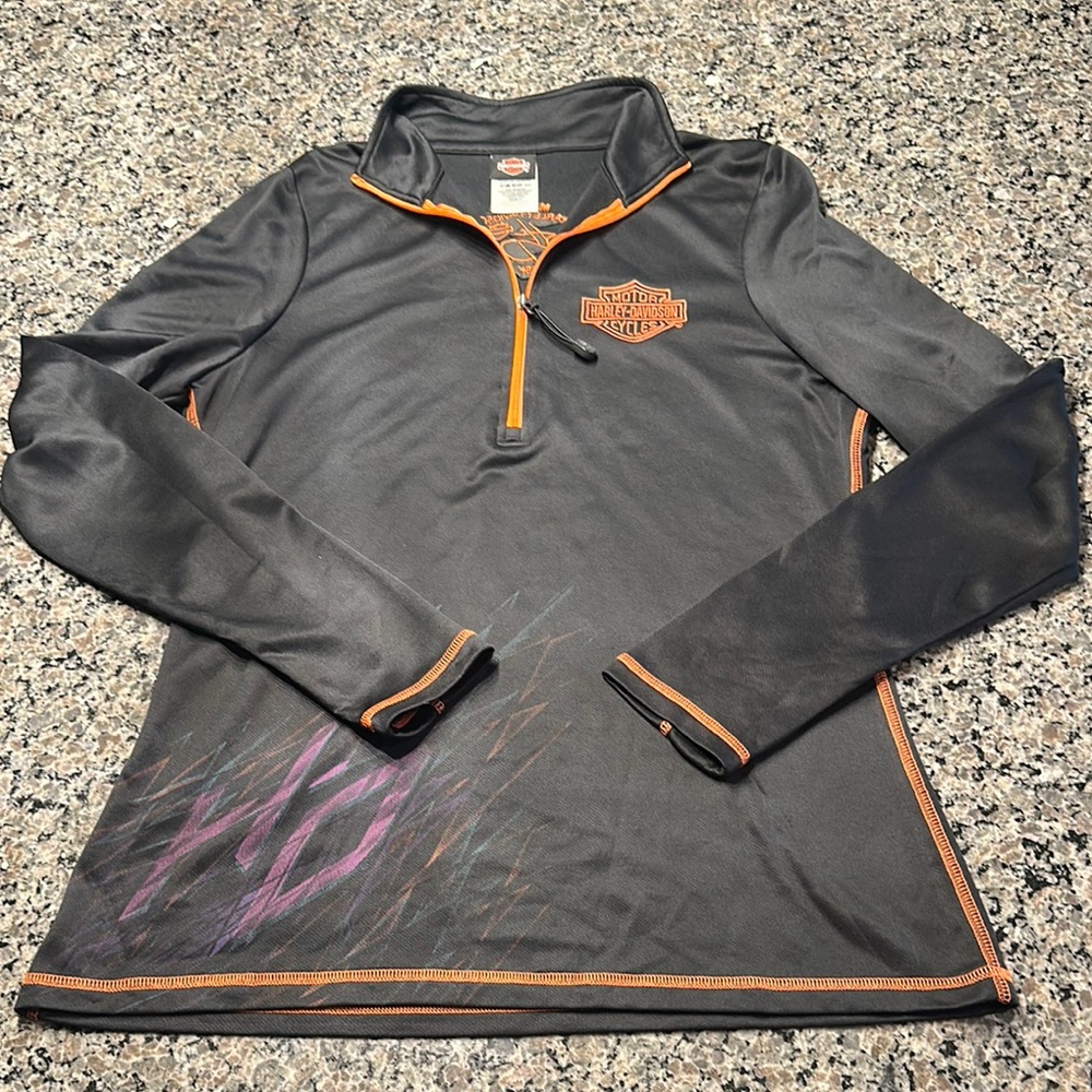 Harley-Davidson Black and Orange Quarter Zip Top